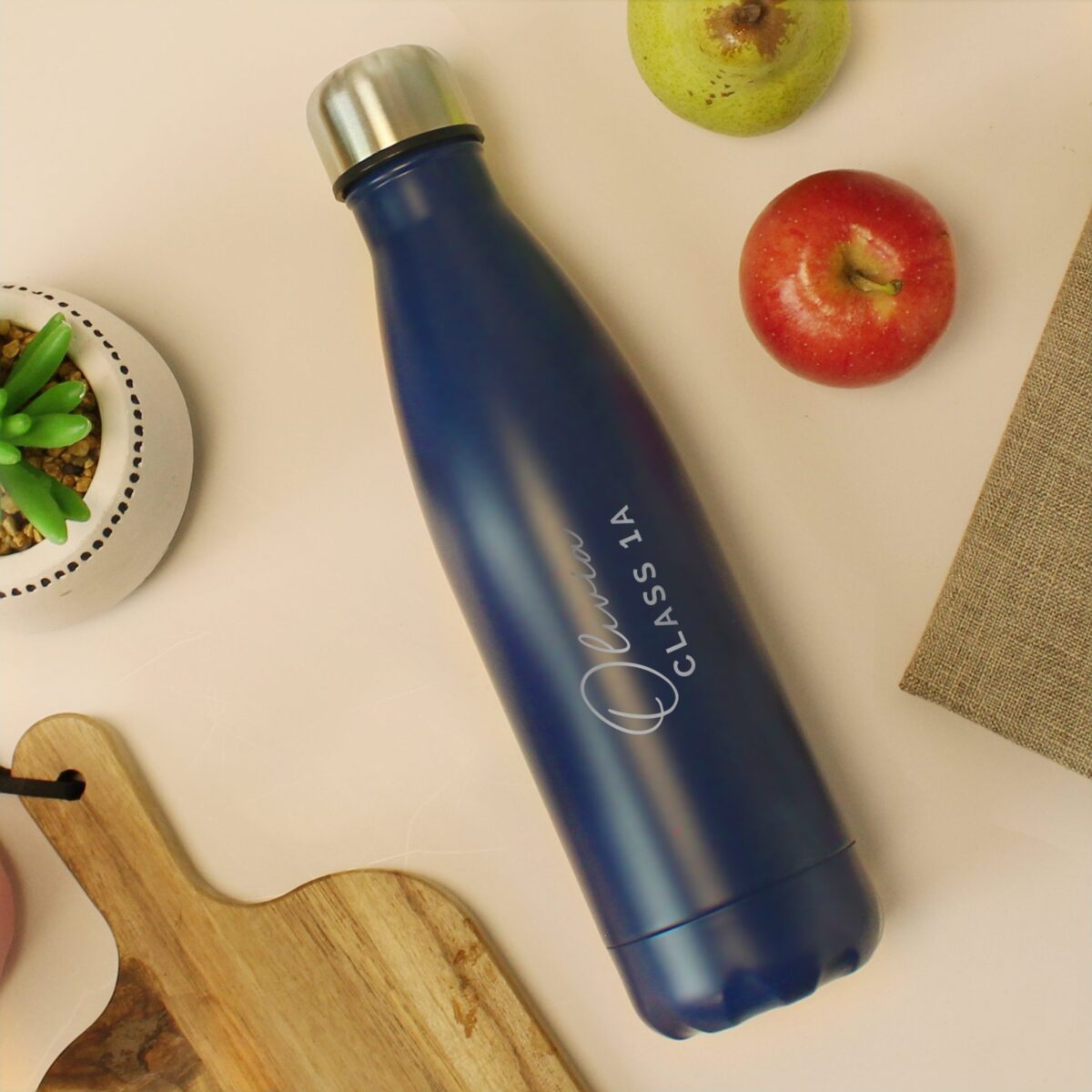 Personalised Two Lines Navy Metal Insulated Drinks Bottle: 2 - Water Bottles By Gift Moments