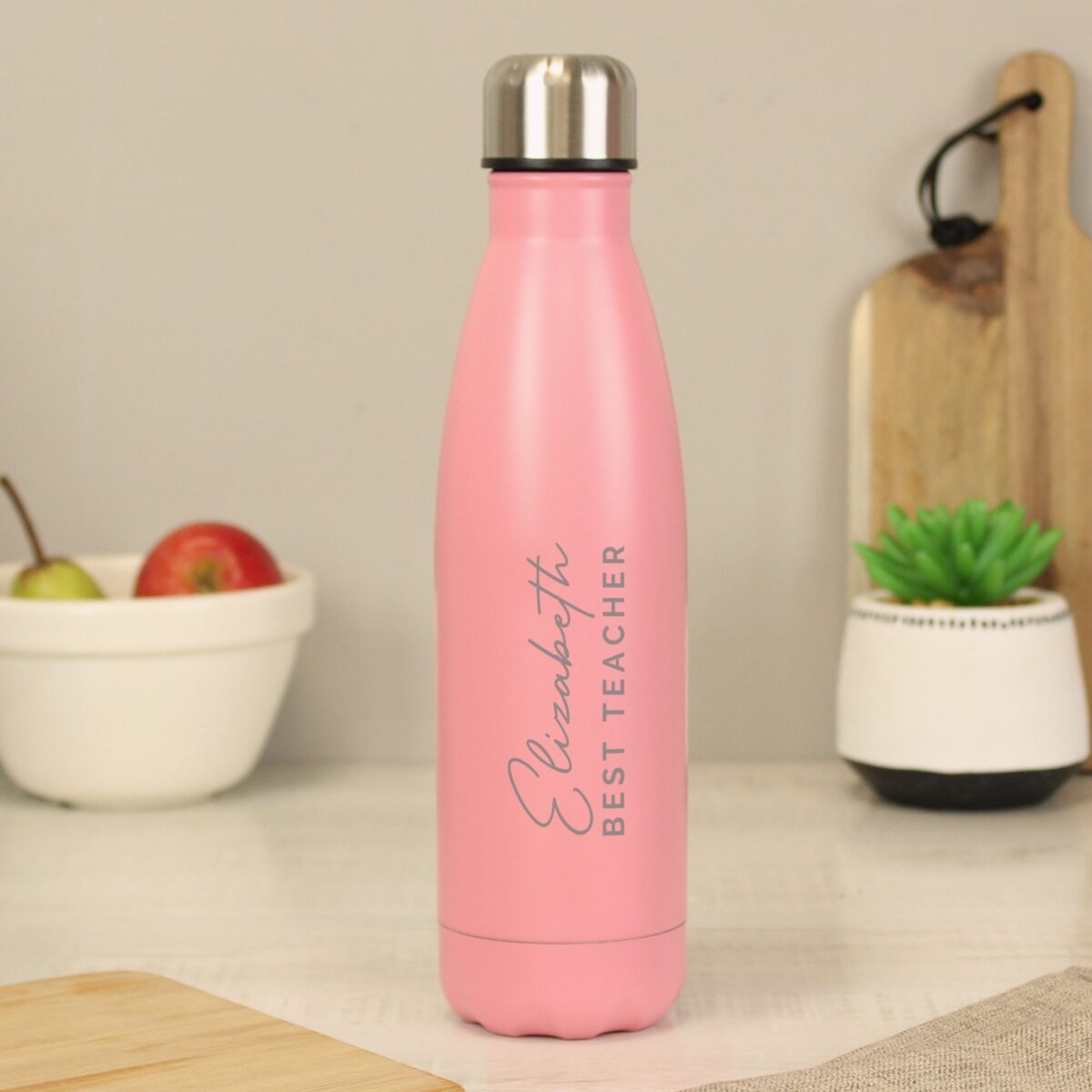 Personalised Two Lines Pink Metal Insulated Drinks Bottle: 1 - Water Bottles By Gift Moments