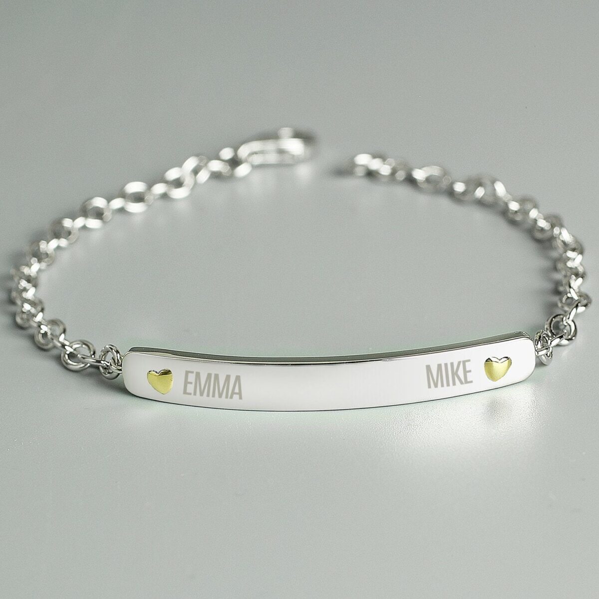 Personalised Two Names Sterling Silver and 9ct Gold Bar Bracelet: 2 - Bracelets By Gift Moments