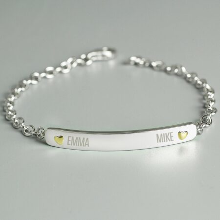 Personalised Two Names Sterling Silver and 9ct Gold Bar Bracelet: 2 - Bracelets By Gift Moments