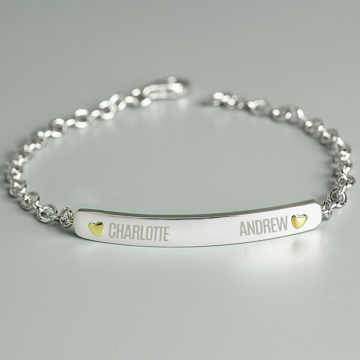Personalised Two Names Sterling Silver and 9ct Gold Bar Bracelet: 1 - Bracelets By Gift Moments