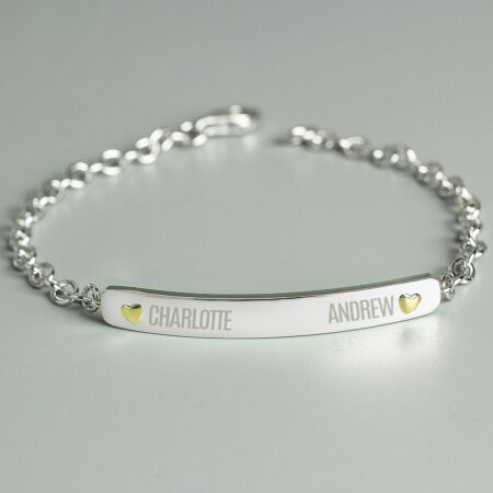 Personalised Two Names Sterling Silver and 9ct Gold Bar Bracelet: 1 - Bracelets By Gift Moments