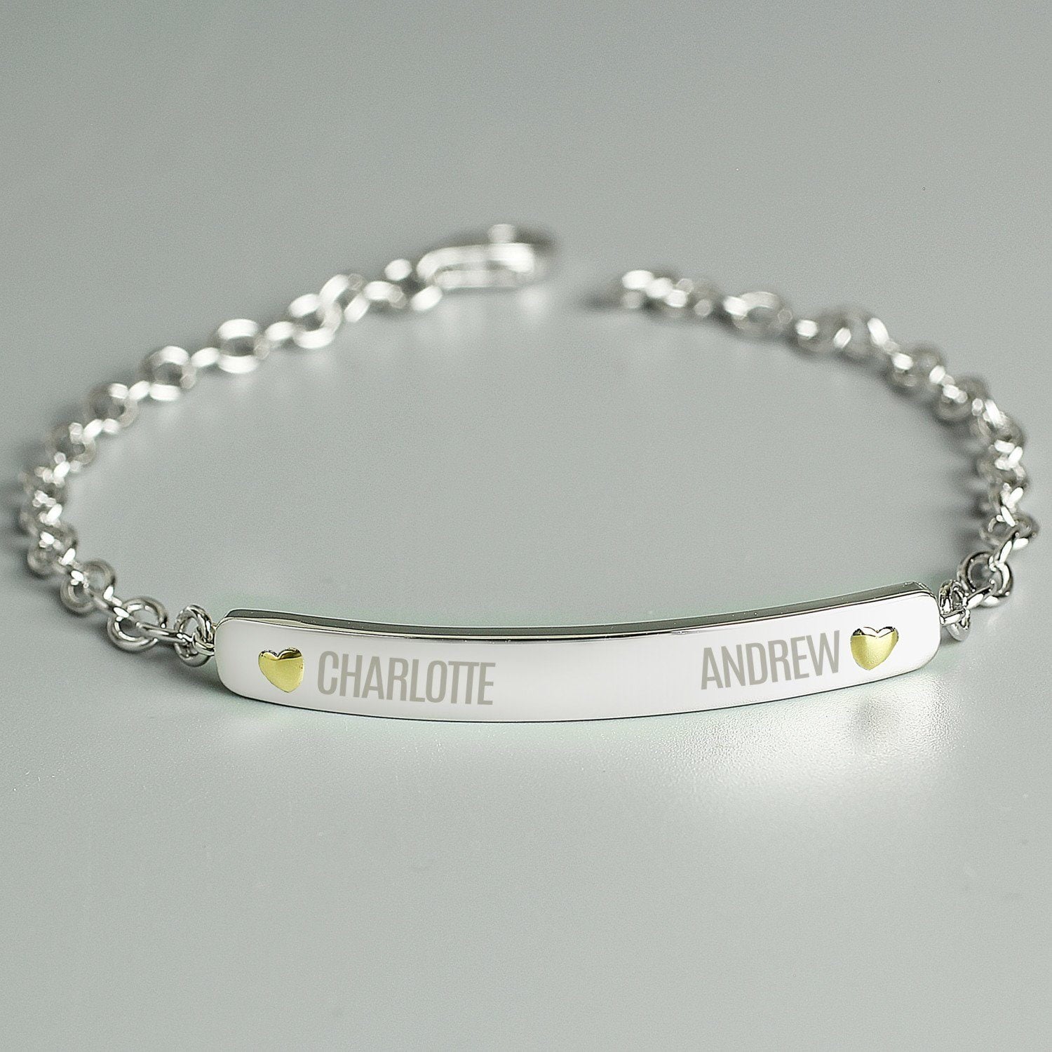 Personalised Two Names Sterling Silver and 9ct Gold Bar Bracelet: 1 - Bracelets By Gift Moments