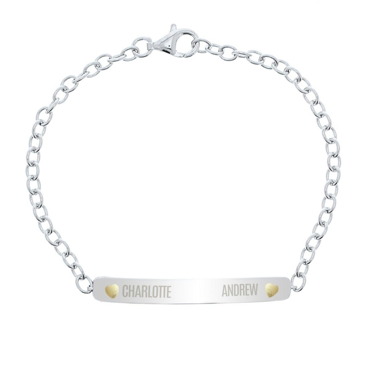 Personalised Two Names Sterling Silver and 9ct Gold Bar Bracelet: 3 - Bracelets By Gift Moments