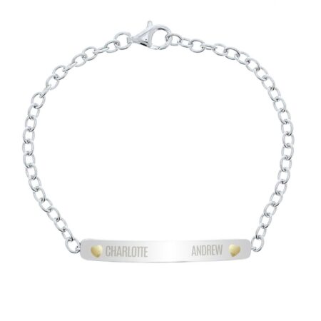 Personalised Two Names Sterling Silver and 9ct Gold Bar Bracelet: 3 - Bracelets By Gift Moments