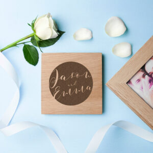 Personalised Typography Oak Photo Cube: 3 - Photo Cubes By Gift Moments