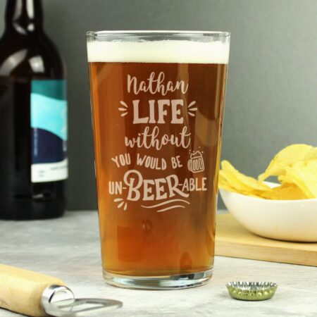 Personalised Un-beer-able Pint Glass: 2 - Beer Glasses By Gift Moments