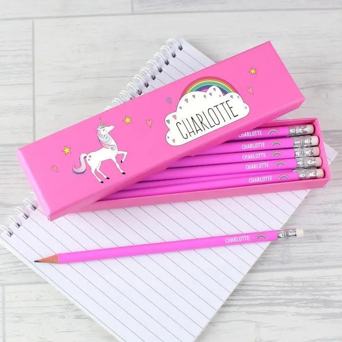 Personalised Unicorn Box of 12 Pink HB Pencils: 1 - Pens & Pencils By Gift Moments