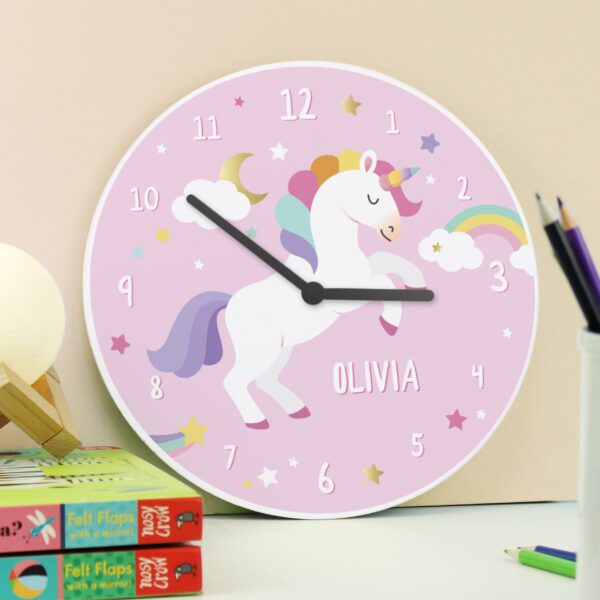 Personalised Unicorn Children’s Wall Clock: 1 - Clocks By Gift Moments