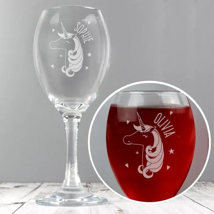 Personalised Unicorn Engraved Wine Glass: 1 - Wine Glasses By Gift Moments