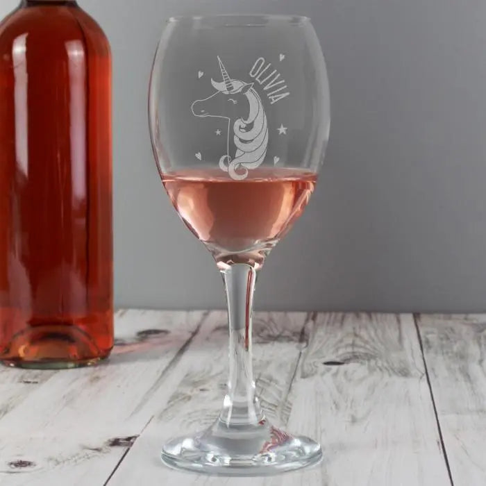 Personalised Unicorn Engraved Wine Glass: 6 - Wine Glasses By Gift Moments