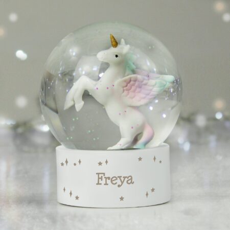 Personalised unicorn name snow globe