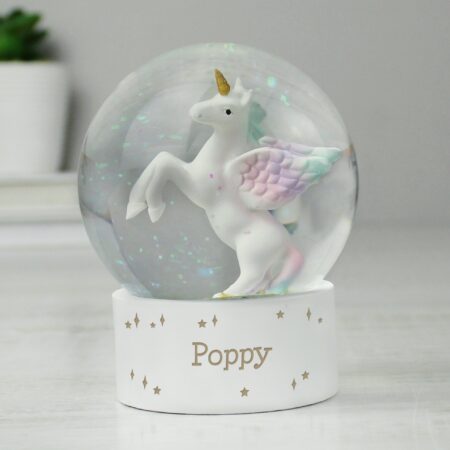 Personalised unicorn name snow globe