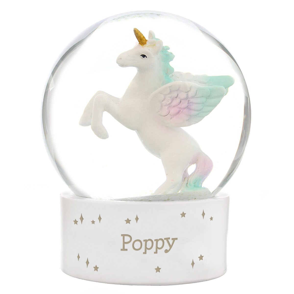 Personalised unicorn name snow globe
