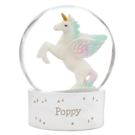 Personalised unicorn name snow globe