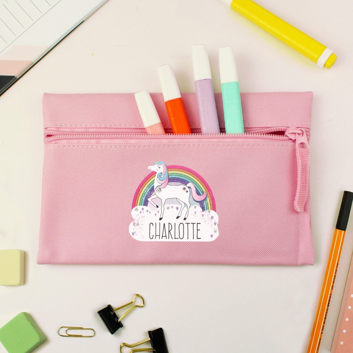 Personalised Unicorn Pink Pencil Case: 2 - Pencil Cases & Sets By Gift Moments