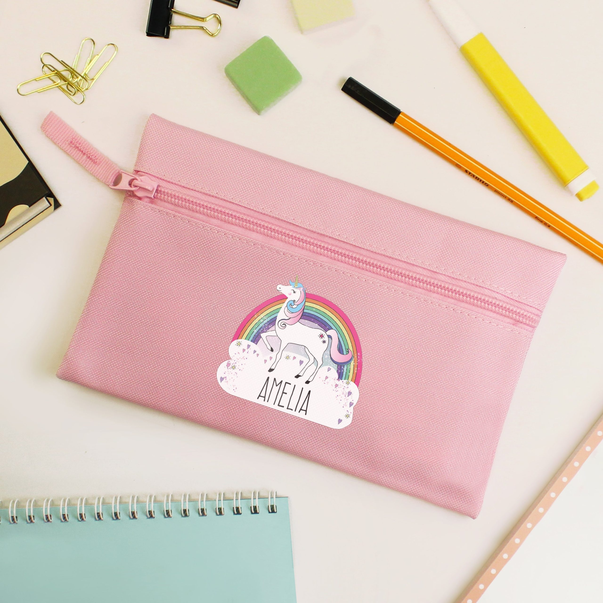 Personalised unicorn pink pencil case