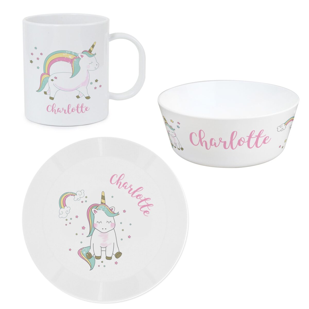Personalised Unicorn Plastic Breakfast Set: 3 - Tableware By Gift Moments