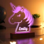 Personalised Unicorn Wooden Based LED Light: 1 - LED Lighting By Gift Moments
