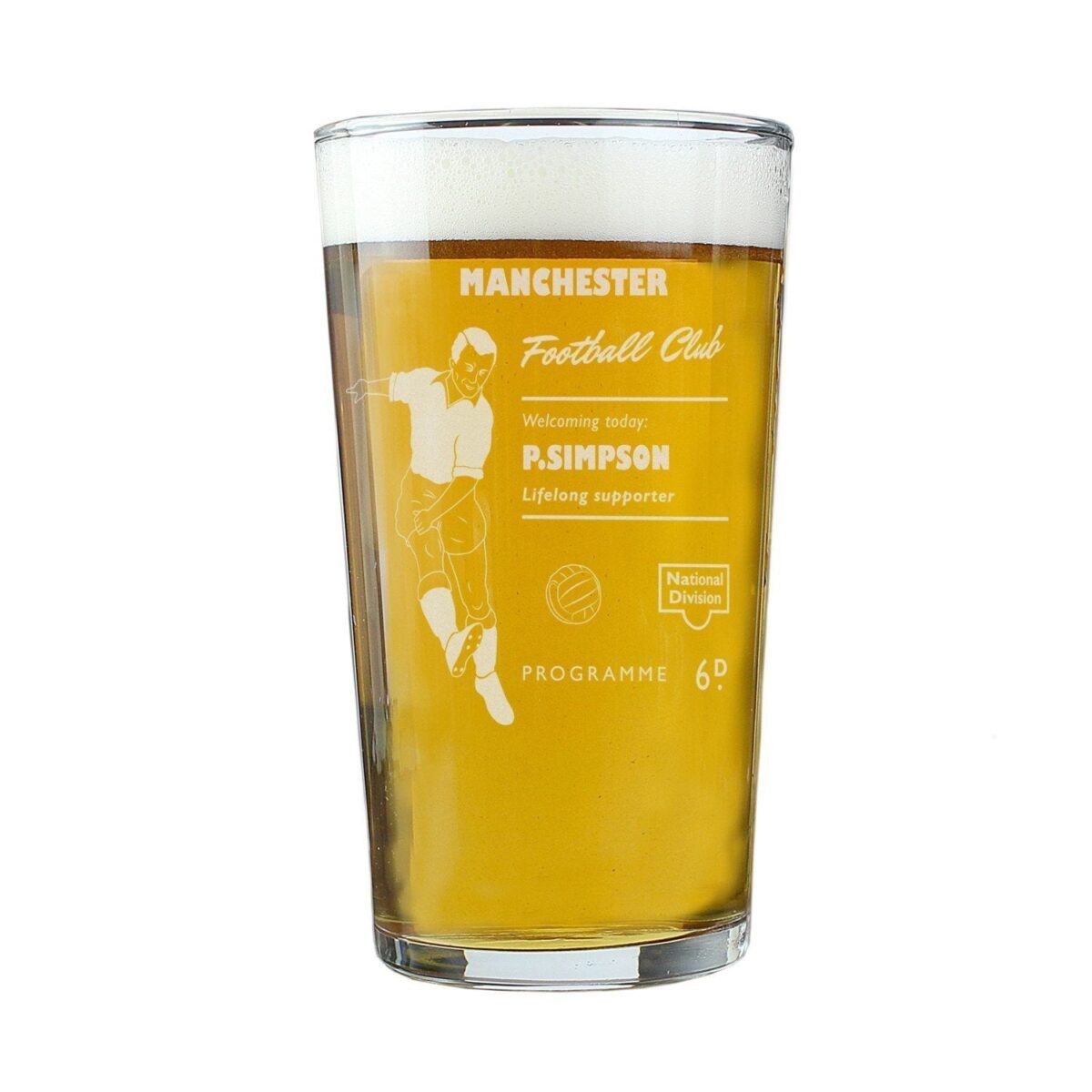 Personalised Vintage Football Supporter’s Pint Glass: 5 - Beer Glasses By Gift Moments