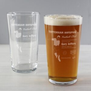 Personalised Vintage Football Supporter’s Pint Glass: 2 - Beer Glasses By Gift Moments