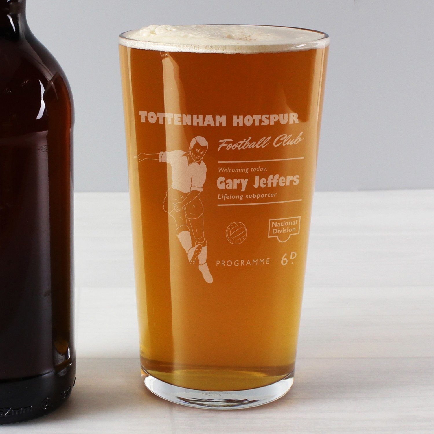 Personalised Vintage Football Supporter’s Pint Glass: 1 - Beer Glasses By Gift Moments