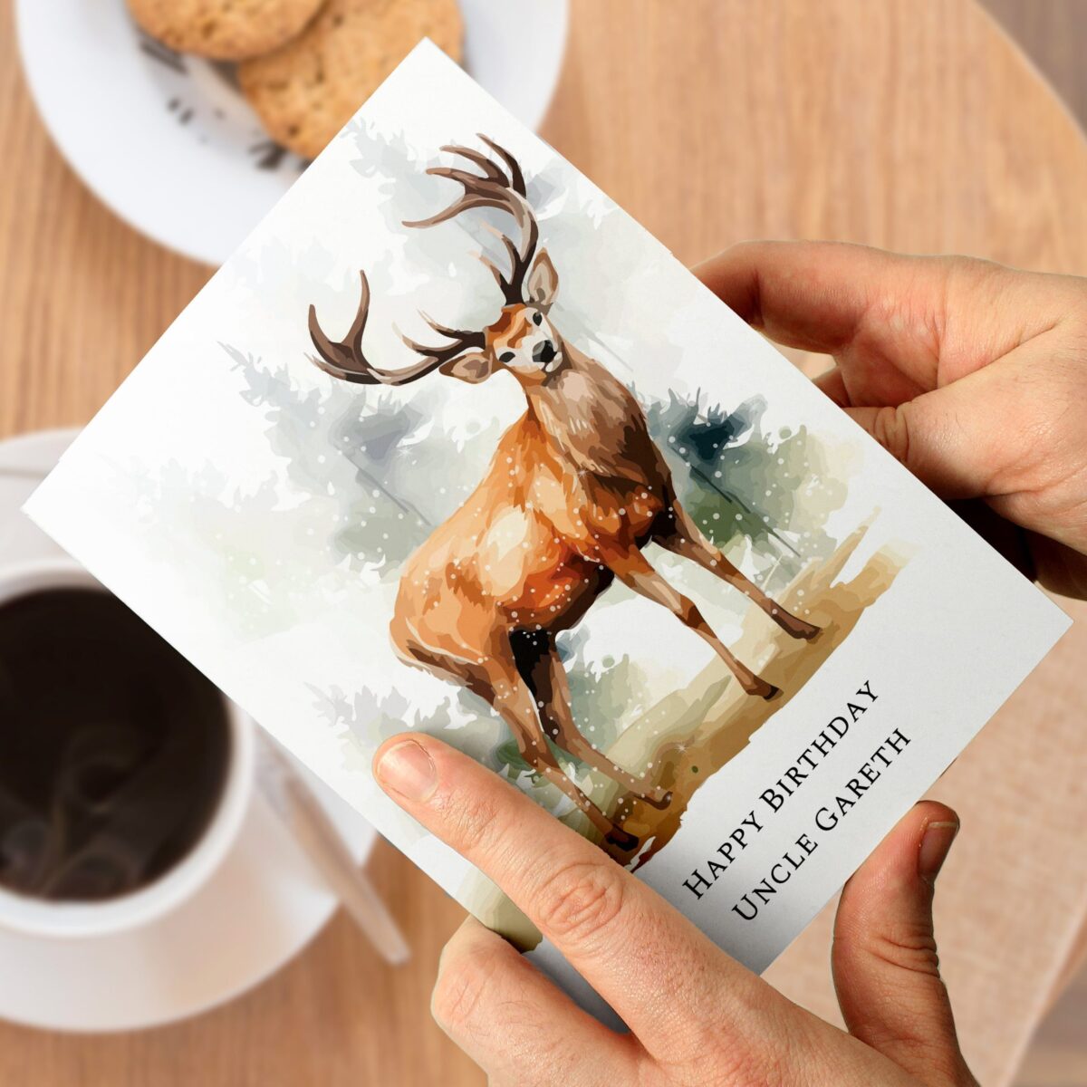 Personalised Watercolour Stag Greetings Card: 4 - Greeting Cards By Gift Moments