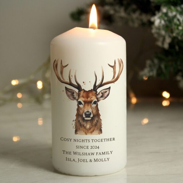 Personalised Watercolour Stag Pillar Candle: 2 - Candle Holders By Gift Moments