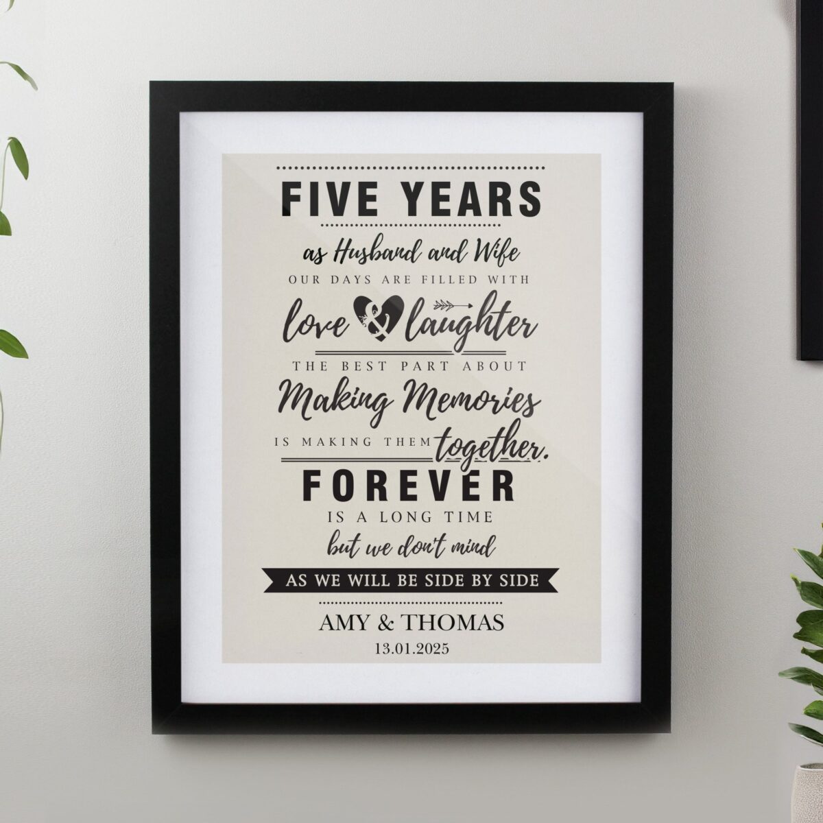 Personalised wedding anniversary framed prints black