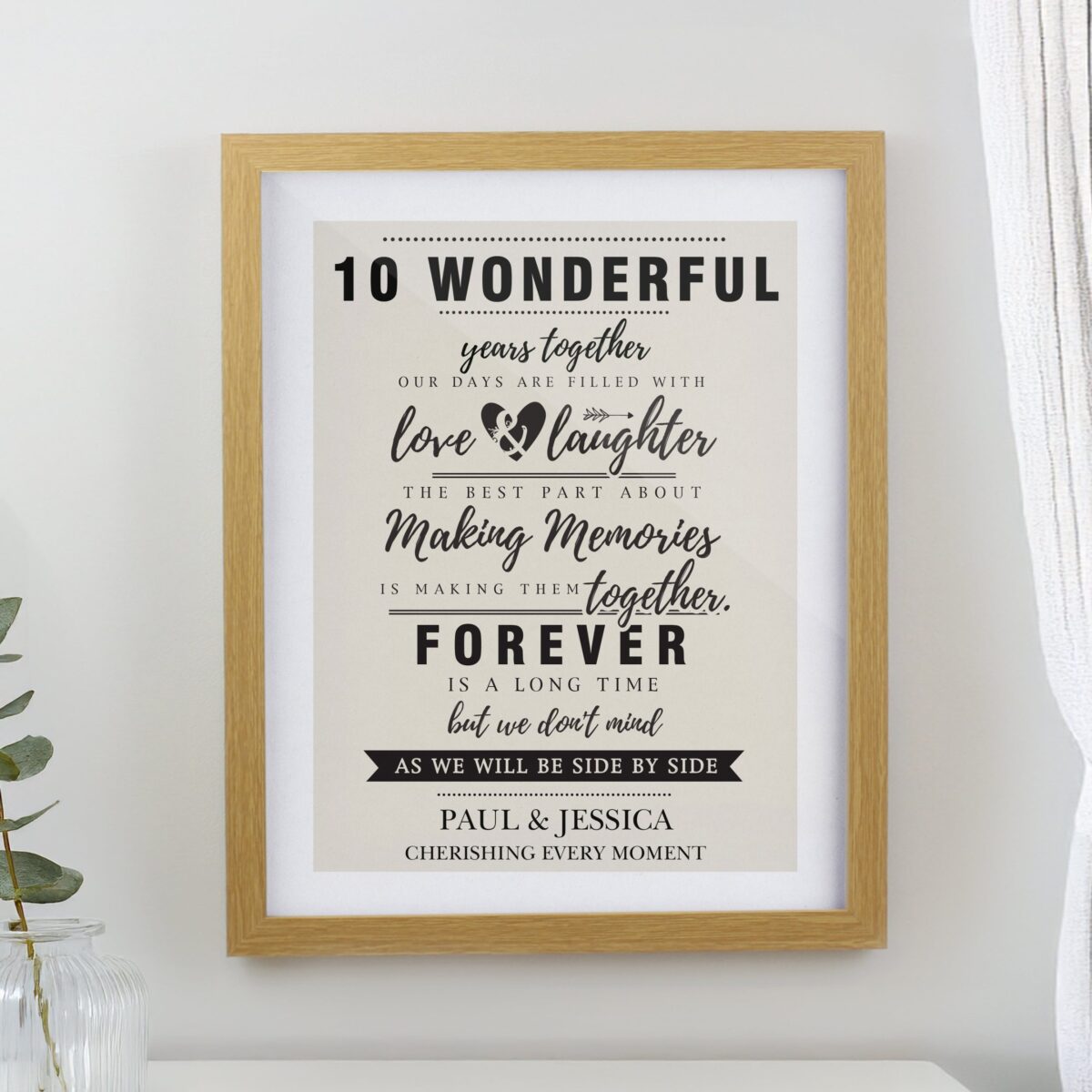 Personalised wedding anniversary framed prints oak