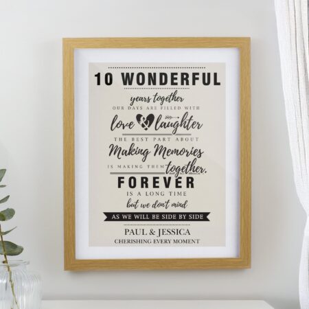 Personalised wedding anniversary framed prints oak
