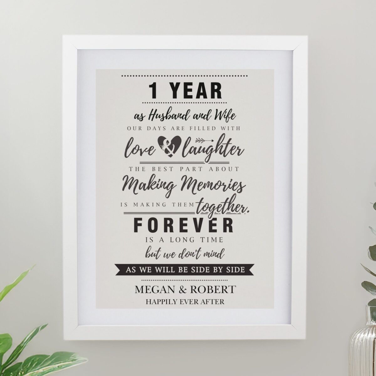 Personalised wedding anniversary framed prints white