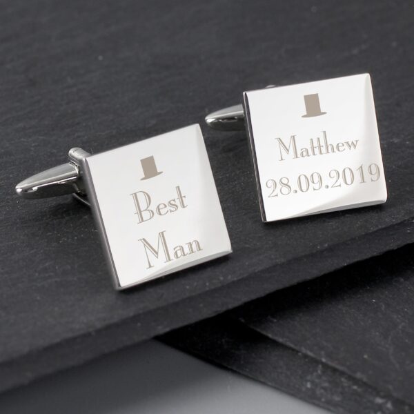 Personalised Wedding Best Man Square Cufflinks: 1 - Cufflinks & Tie Slides By Gift Moments