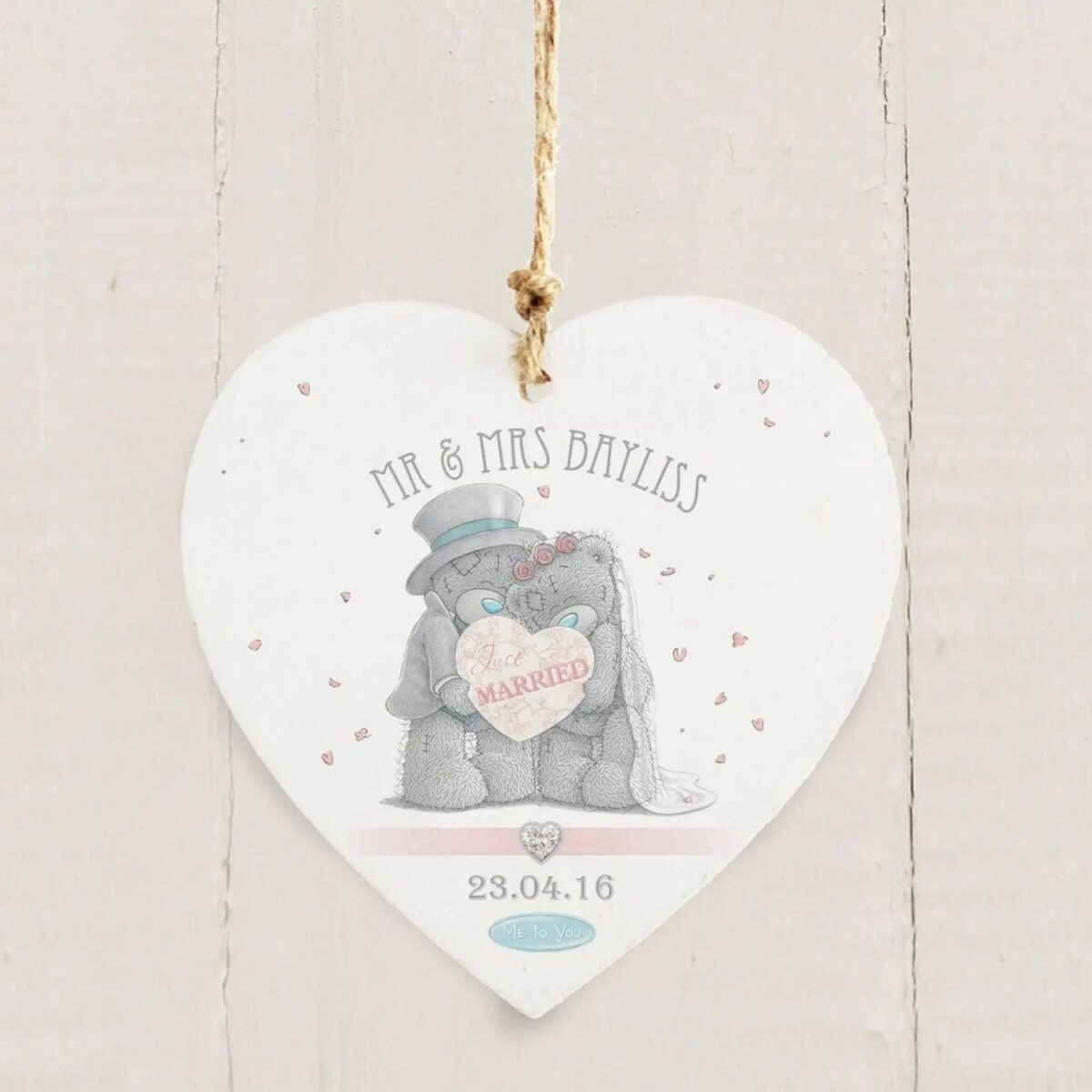Personalised wedding couple wooden heart decoration