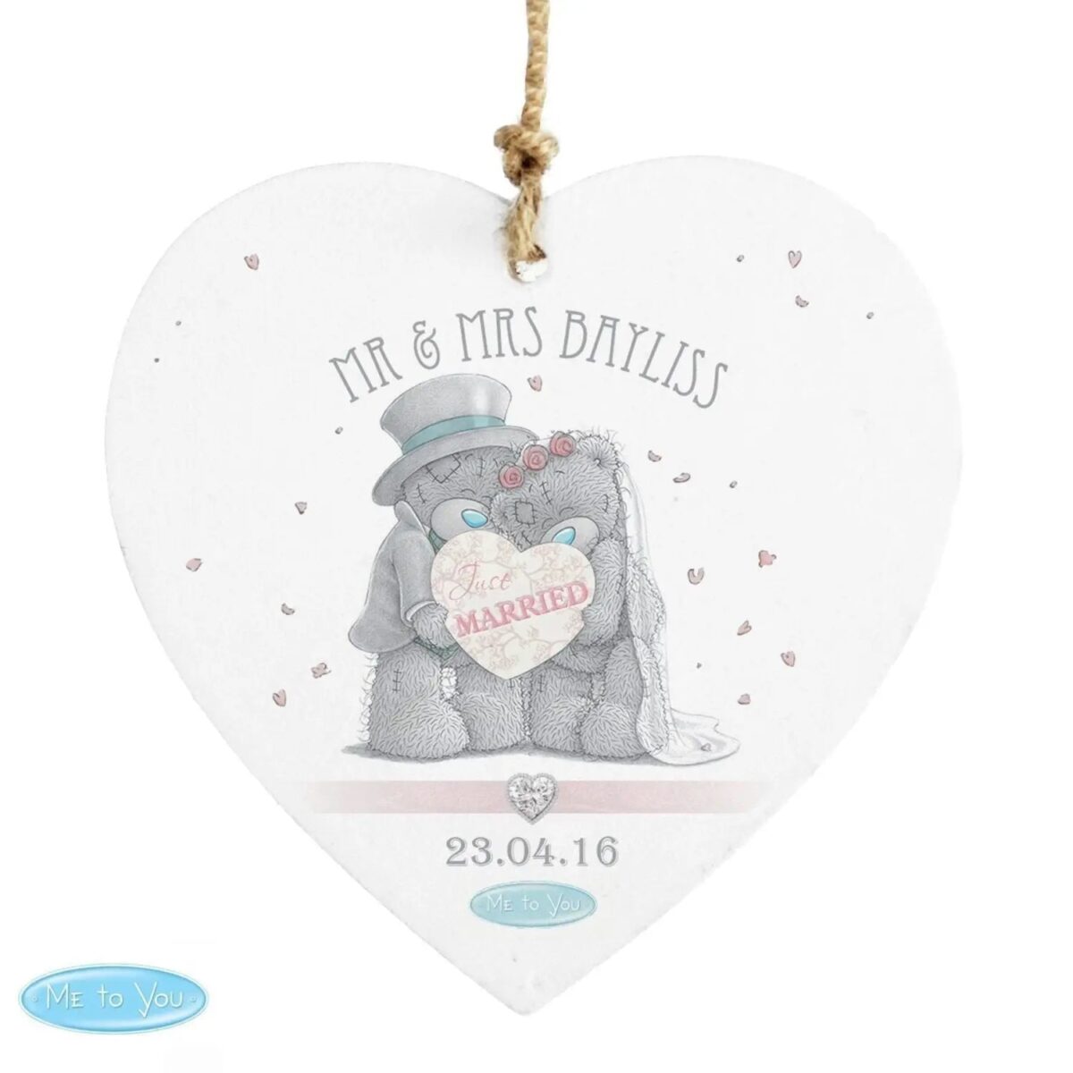 Personalised wedding couple wooden heart decoration