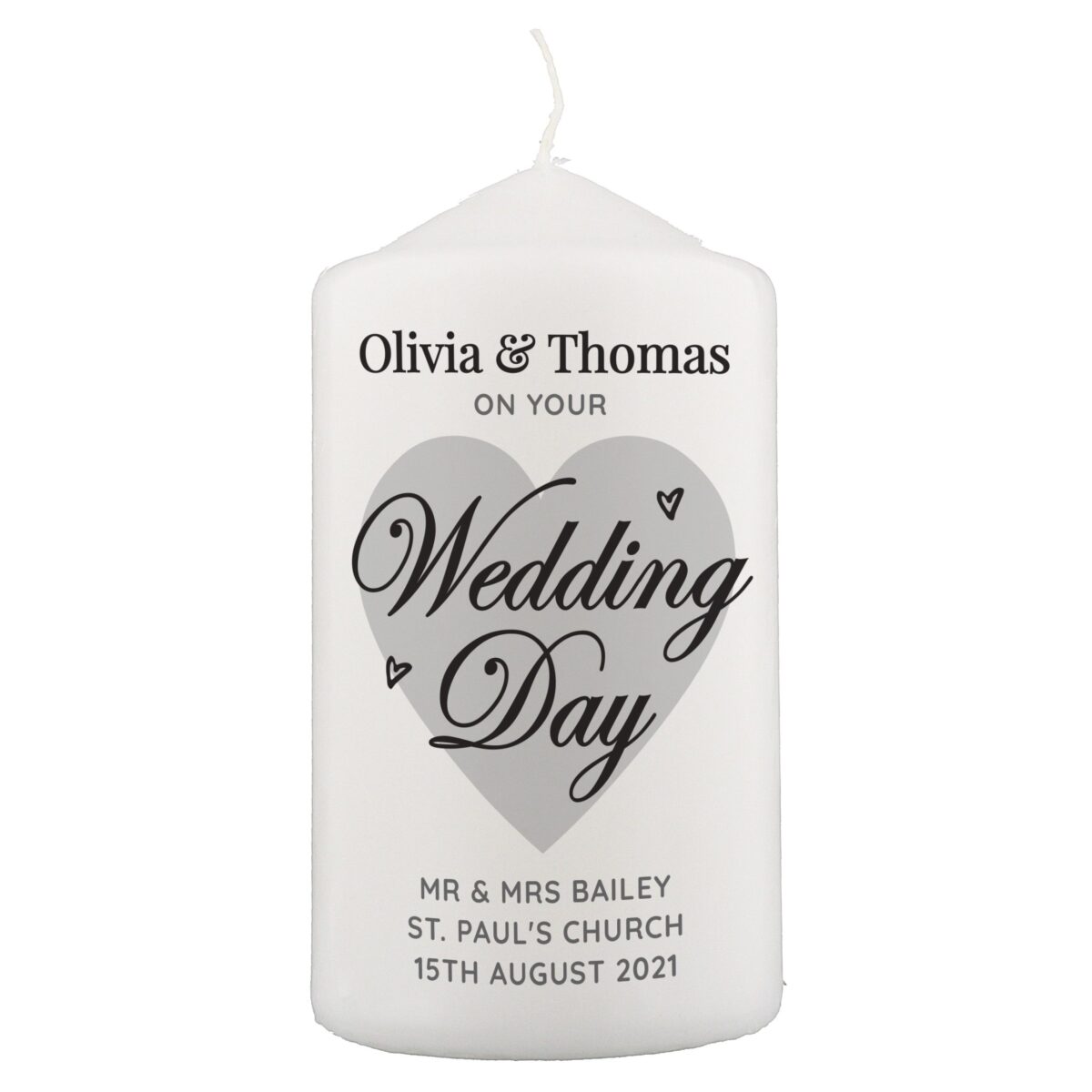 Personalised On Your Wedding Day Pillar Candle: 4 - Candles By Gift Moments