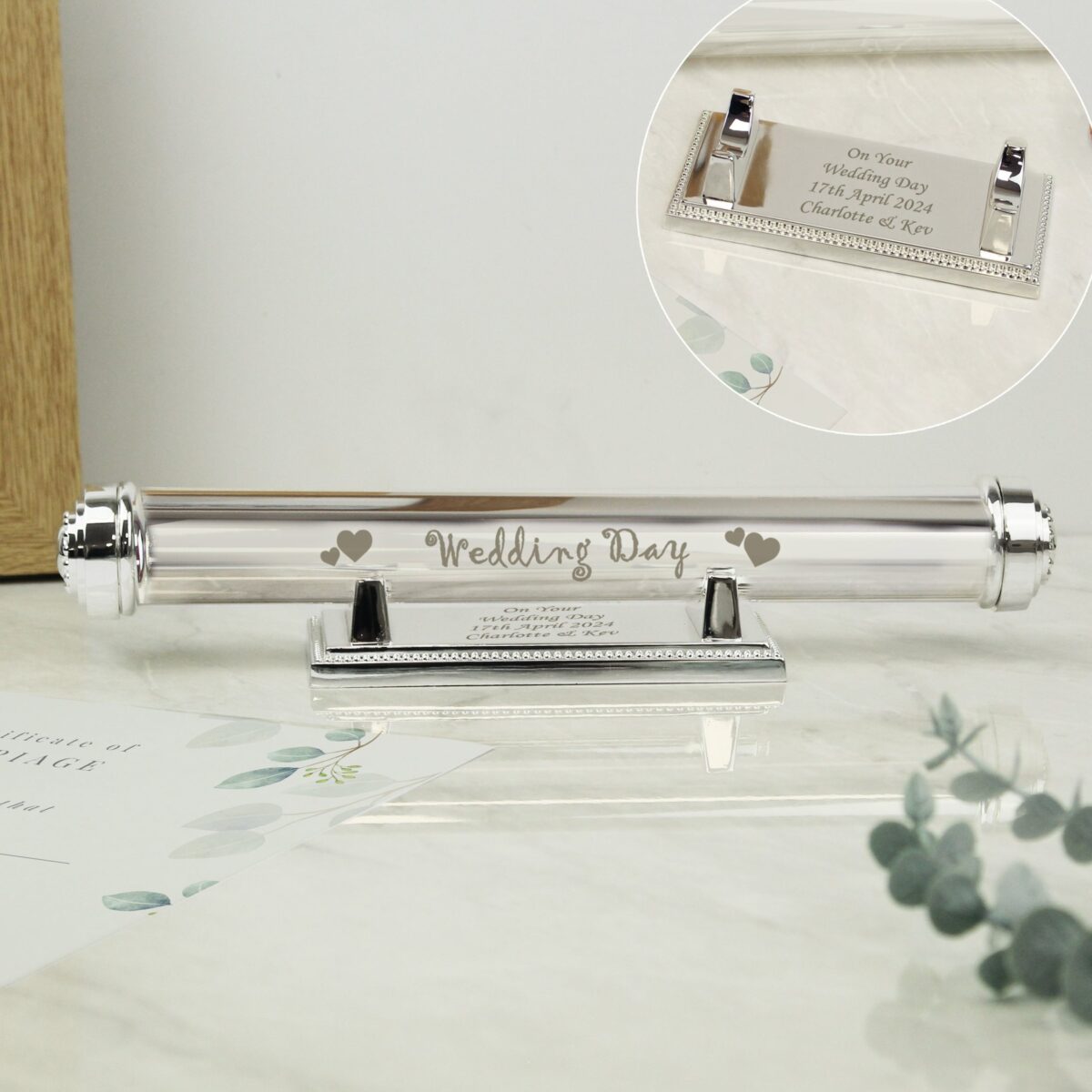 Personalised Wedding Day Silver Plated Certificate Holder: 6 - Certificate Holders By Gift Moments