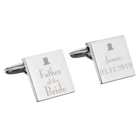 Personalised Wedding Father of the Bride Square Cufflinks: 2 - Cufflinks & Tie Slides By Gift Moments