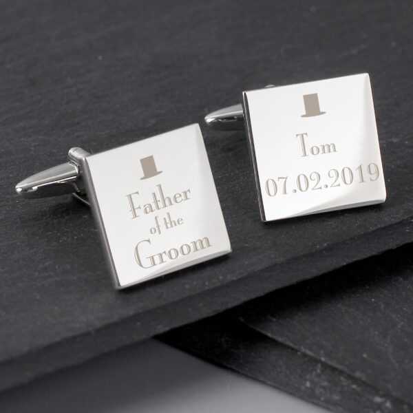 Personalised Wedding Father of the Groom Square Cufflinks: 1 - Cufflinks & Tie Slides By Gift Moments