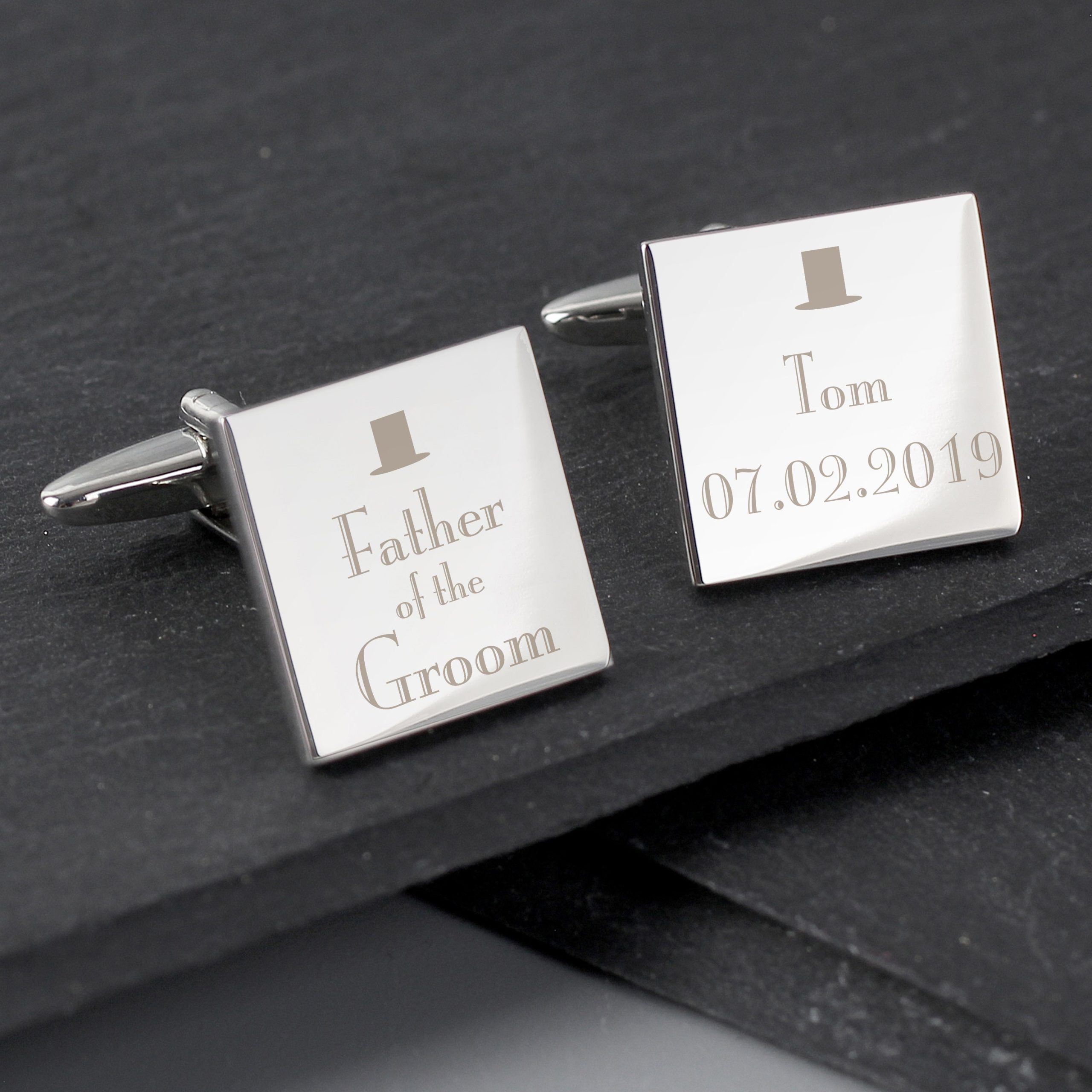 Personalised Wedding Father of the Groom Square Cufflinks: 1 - Cufflinks & Tie Slides By Gift Moments