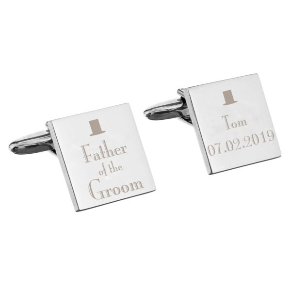 Personalised Wedding Father of the Groom Square Cufflinks: 2 - Cufflinks & Tie Slides By Gift Moments
