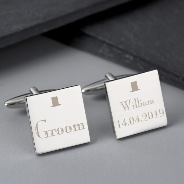 Personalised Wedding Groom Square Cufflinks: 1 - Cufflinks & Tie Slides By Gift Moments