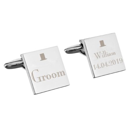 Personalised Wedding Groom Square Cufflinks: 2 - Cufflinks & Tie Slides By Gift Moments
