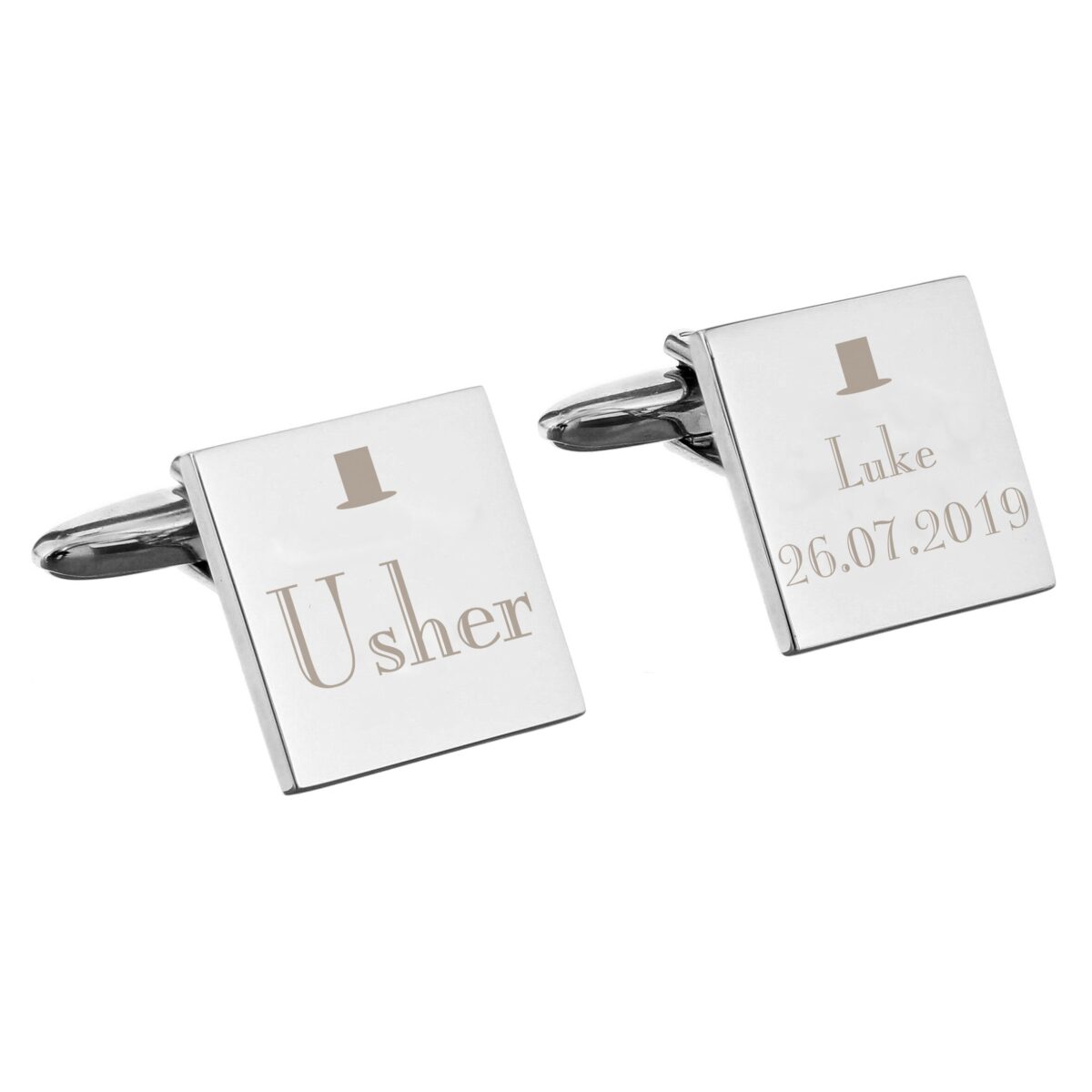 Personalised Wedding Usher Square Cufflinks: 2 - Cufflinks & Tie Slides By Gift Moments