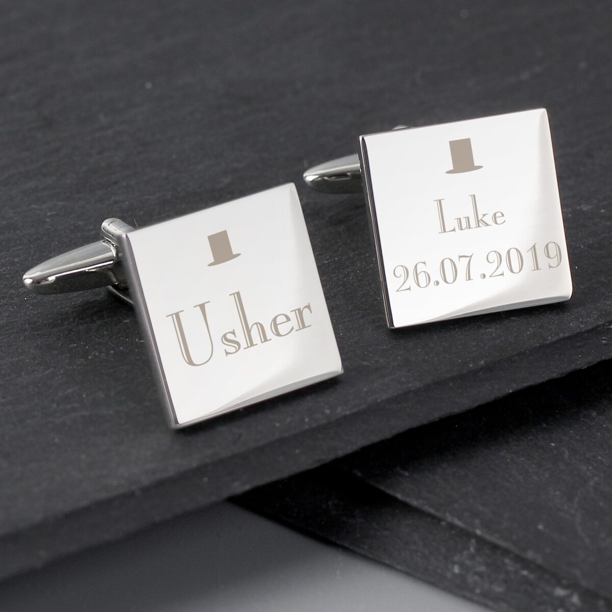 Personalised Wedding Usher Square Cufflinks: 1 - Cufflinks & Tie Slides By Gift Moments