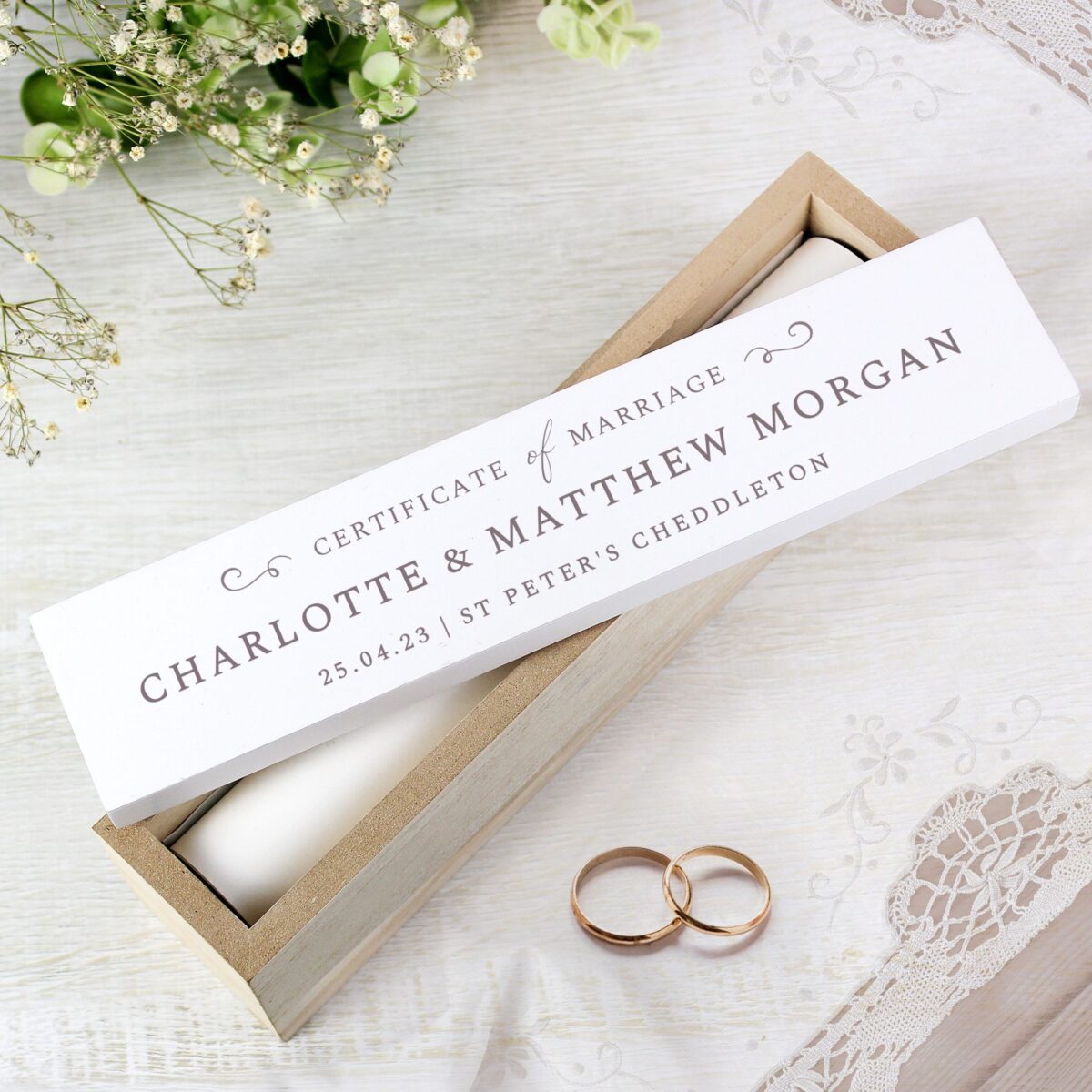 Personalised wedding wooden certificate holder