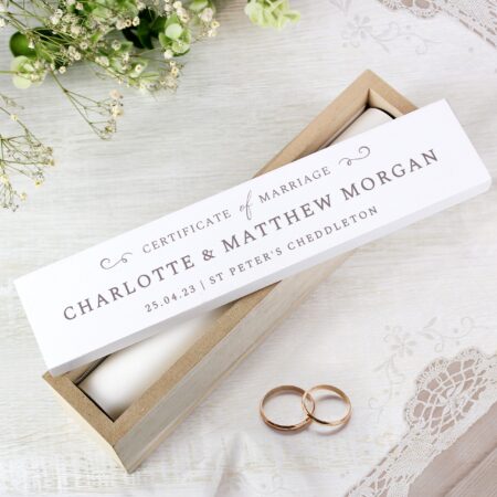 Personalised wedding wooden certificate holder