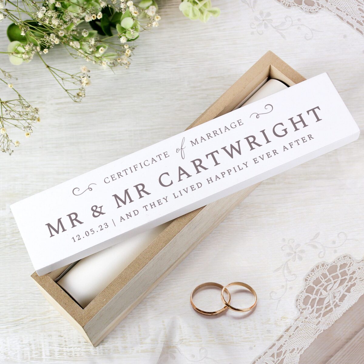 Personalised wedding wooden certificate holder