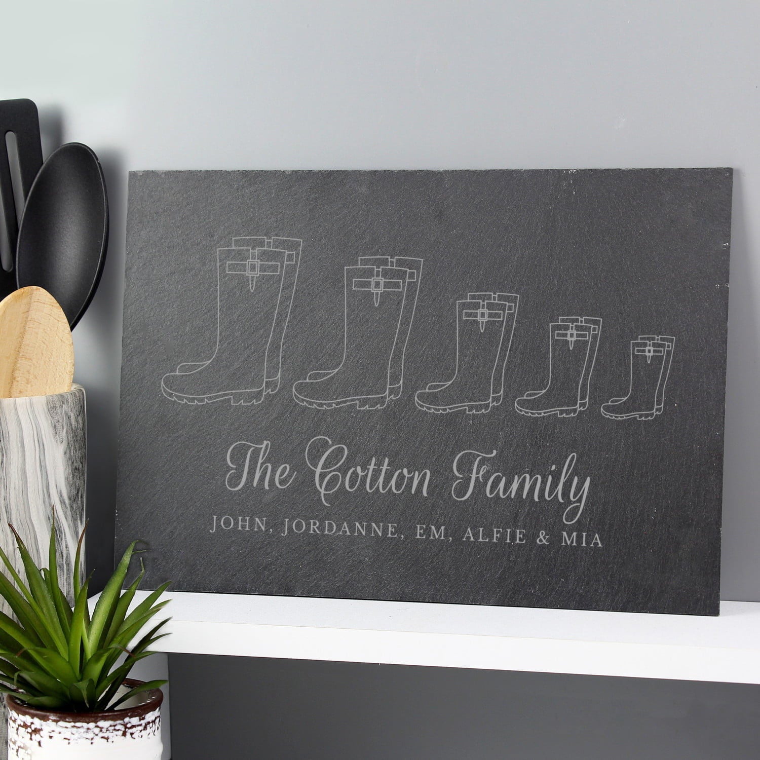 Personalised Welly Boot Family of Five Slate: 1 - Signs & Plaques By Gift Moments