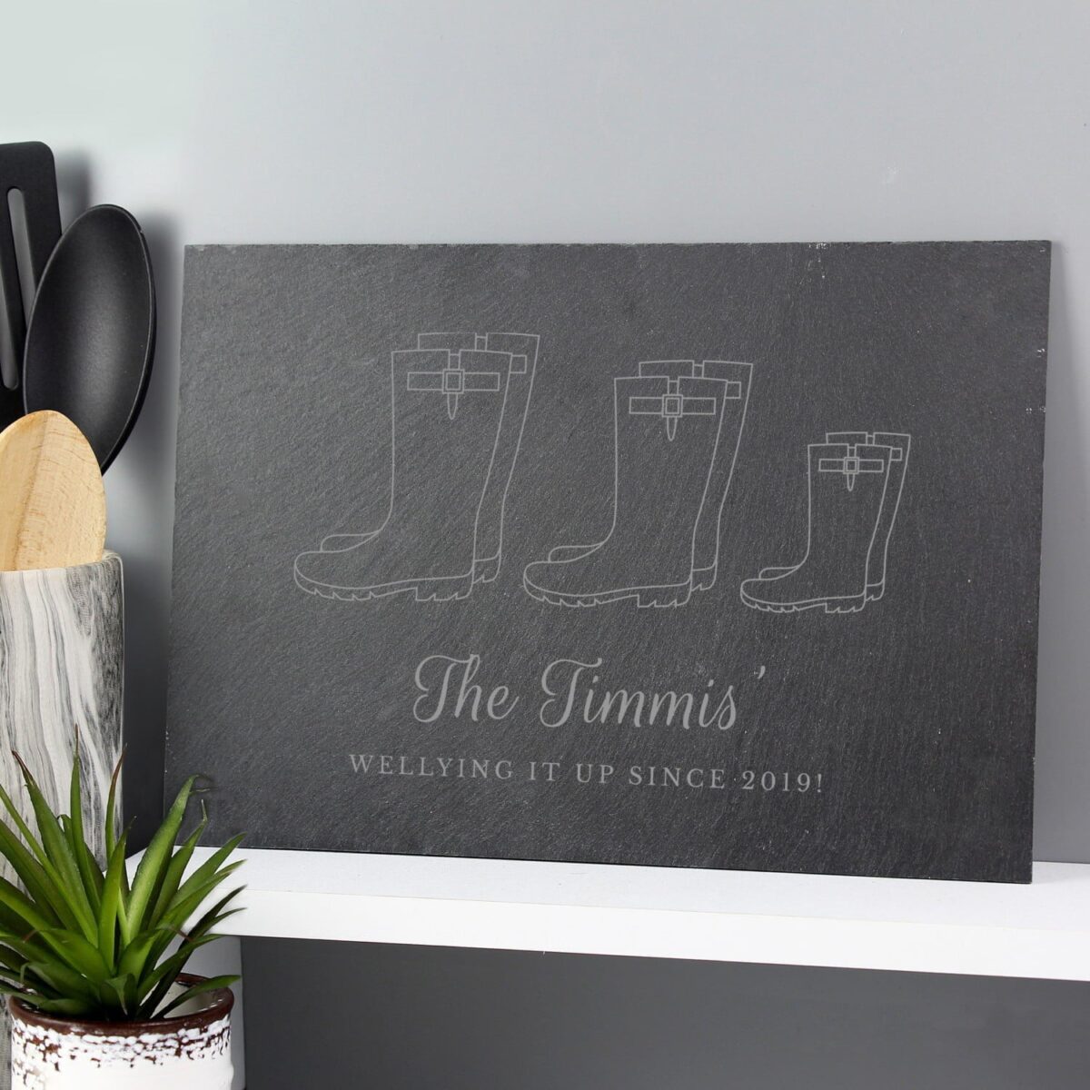 Personalised Welly Boot Family of Three Slate: 2 - Signs & Plaques By Gift Moments